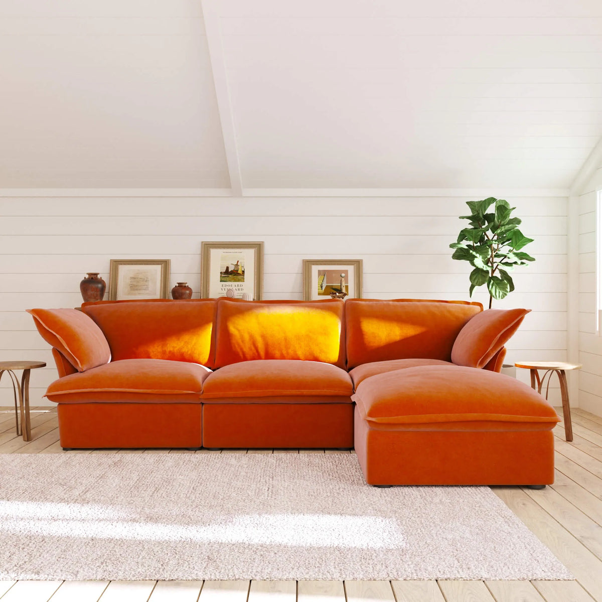 Sky Plus Velvet Cloud Sofa 3 Seater L Shaped Velvet Sectional Sofa With 2 Sets Of Sofa Covers