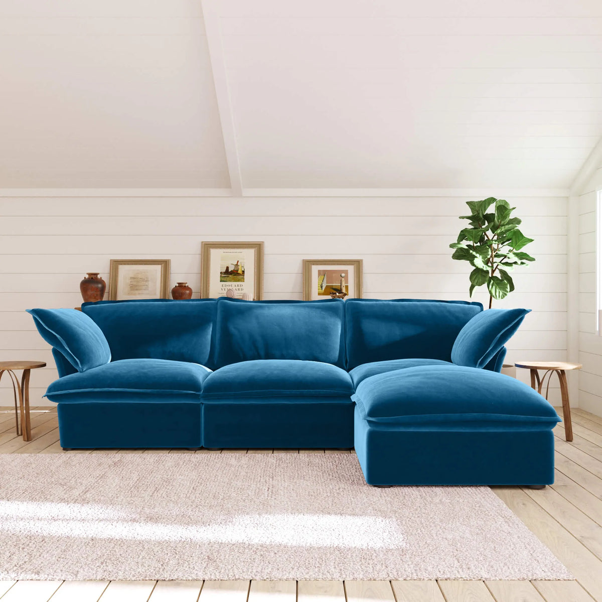 Sky Plus Velvet Cloud Sofa 3 Seater L Shaped Velvet Sectional Sofa With 2 Sets Of Sofa Covers
