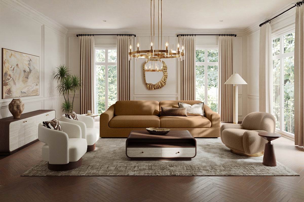 Mocha Gardenia Curved Living Room Furniture Set