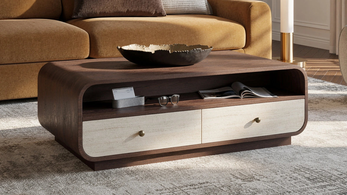 Dual-texture wood coffee table with storage