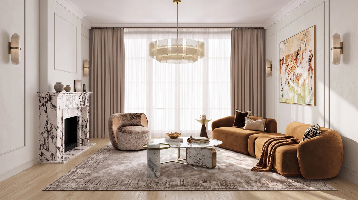 Sienna Marble Living Room Collection — overview wide