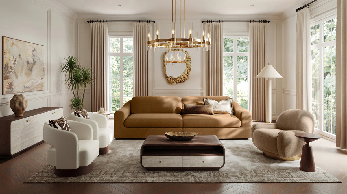 Mocha Gardenia Curved Living Room Furniture Set