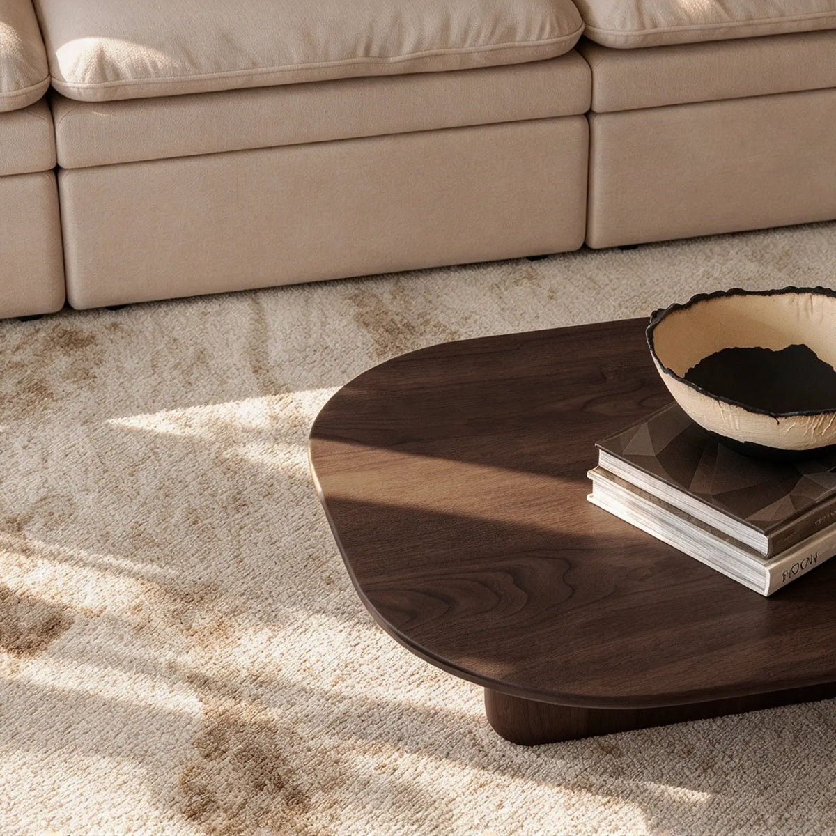 Avia gray abstract rug beneath the coffee table — lifestyle scene