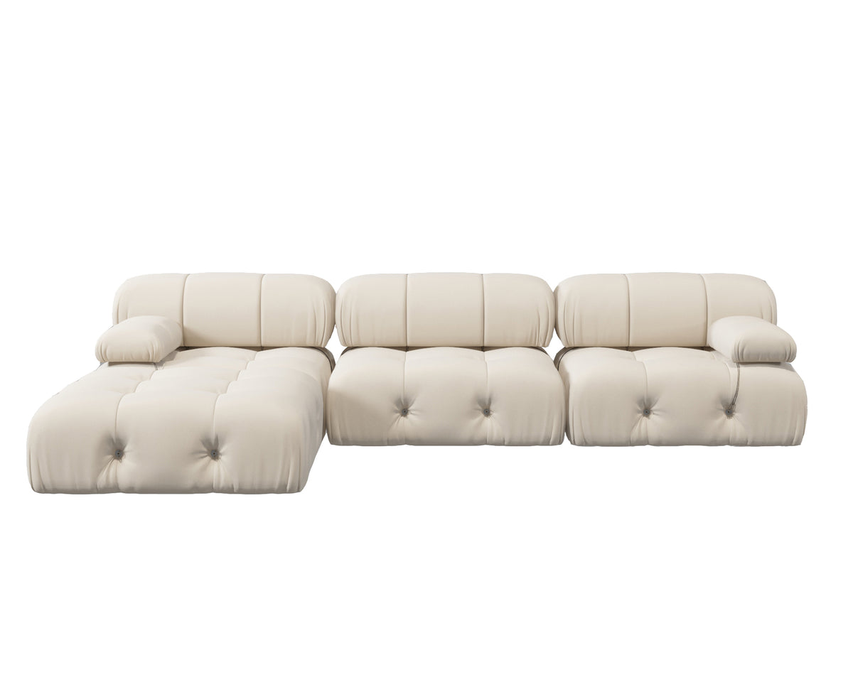 Halo Beige Velvet 3-Seater L-Shaped Sectional Sofa - ATUNUSHOME gallery 2