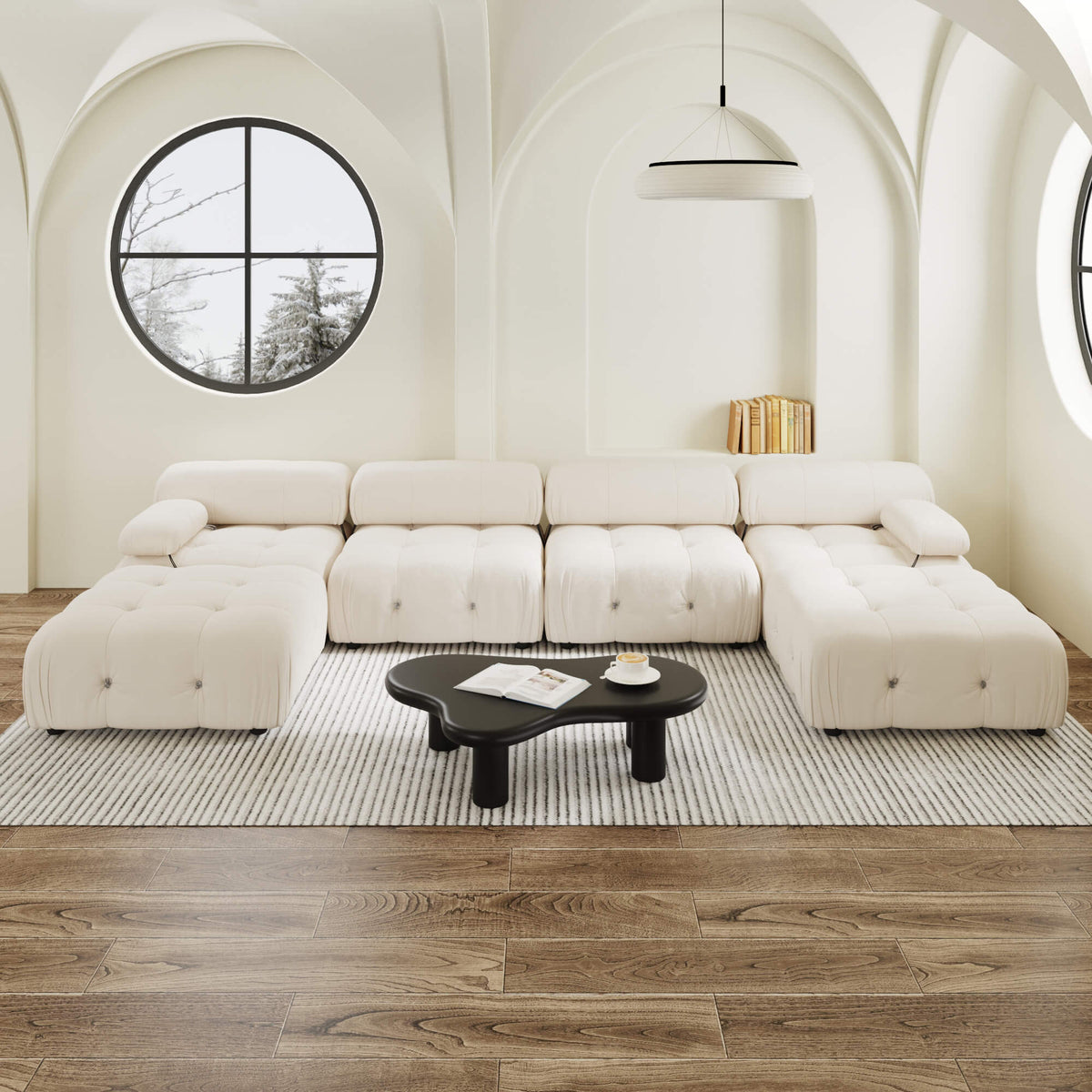 Halo Beige Velvet 4-Seater U-Shaped Sectional Sofa - ATUNUSHOME gallery 2