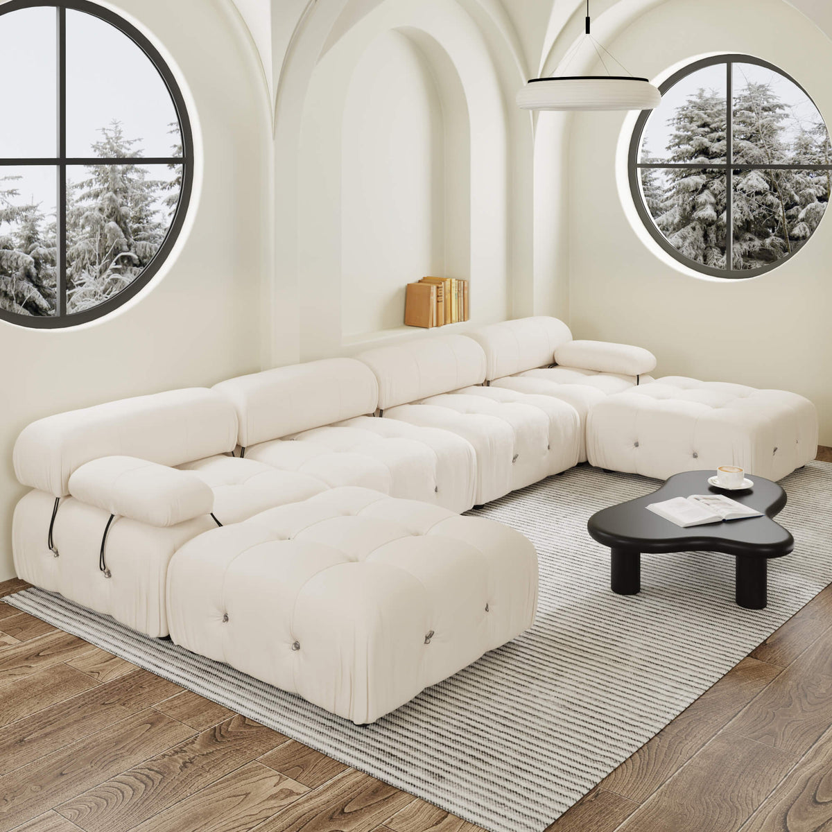 Halo Beige Velvet 4-Seater U-Shaped Sectional Sofa - ATUNUSHOME gallery 3