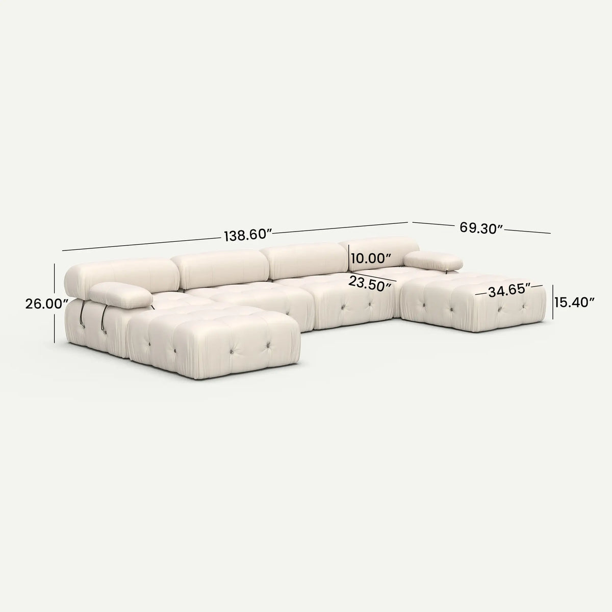 Halo Beige Velvet 4-Seater U-Shaped Sectional Sofa - dimensions