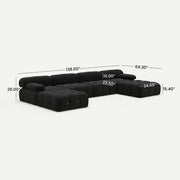 Halo Black Velvet 4-Seater U-Shaped Sectional Sofa - dimensions