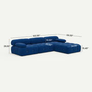Halo Blue Velvet 3-Seater L-Shaped Sectional Sofa - dimensions