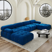 Halo Blue Velvet 4-Seater U-Shaped Sectional Sofa - ATUNUSHOME gallery 3