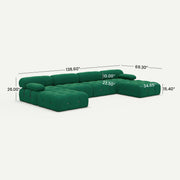 Halo Green Velvet 4-Seater U-Shaped Sectional Sofa - dimensions
