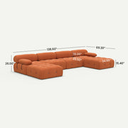 Halo Orange Velvet 4-Seater U-Shaped Sectional Sofa - dimensions