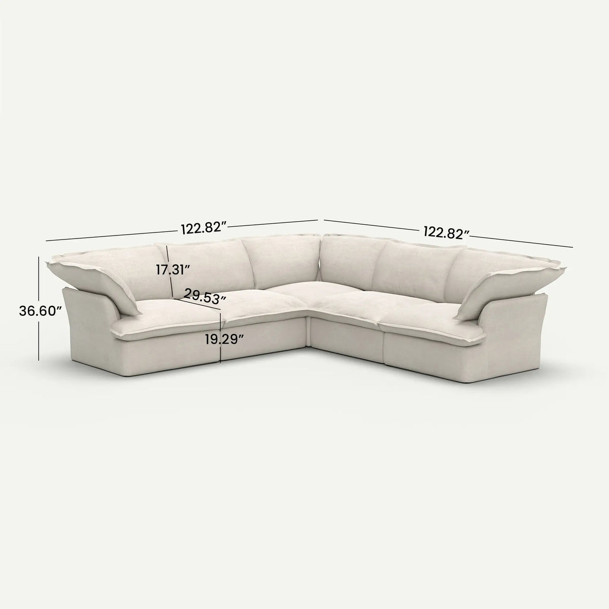Lunna Cloud Modular V-Shaped Beige 5-Seater Sofa - dimensions