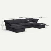 Lunna Cloud Modular U-Shaped Black 4-Seater Sofa with 2 Ottomans - dimensions