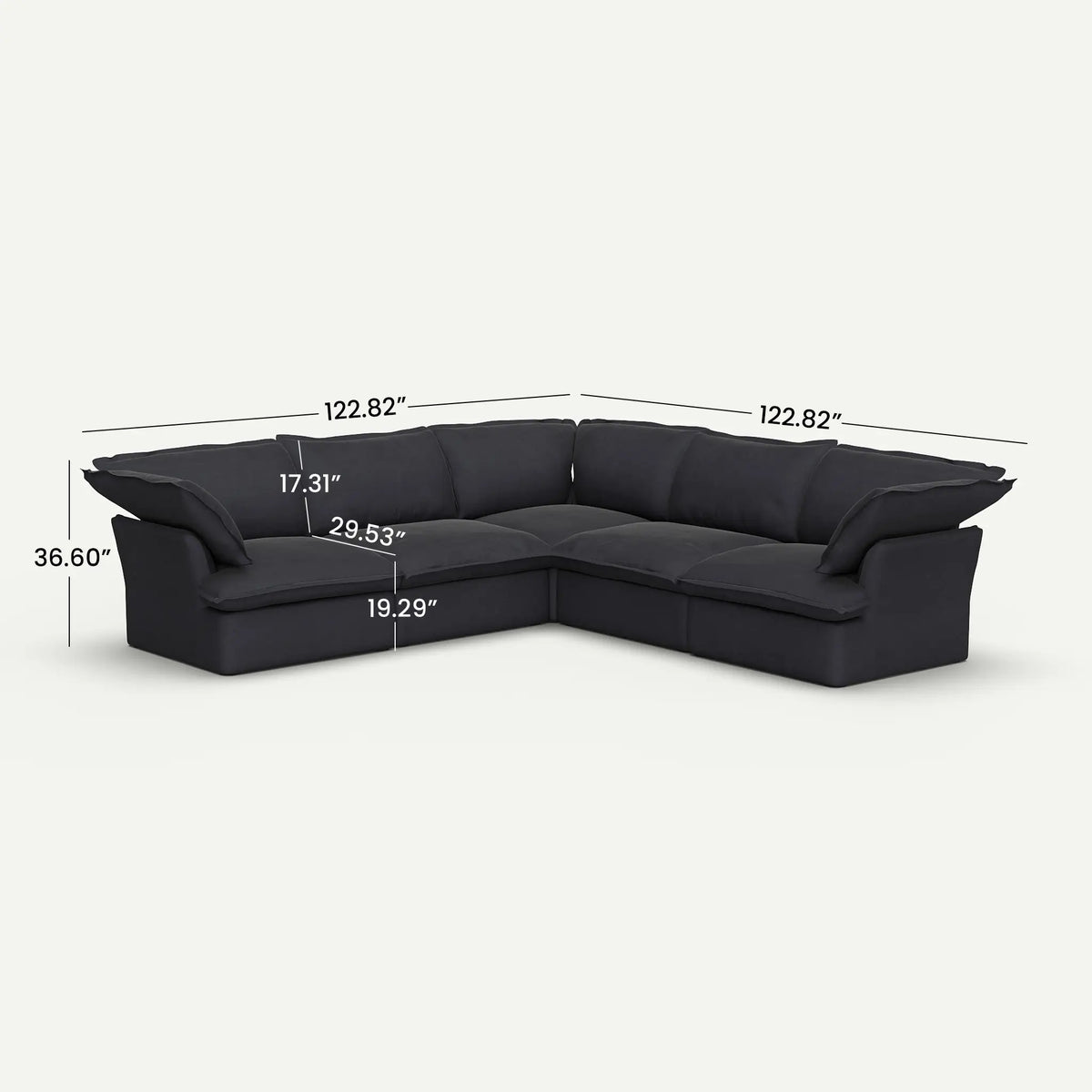 Lunna Cloud Modular V-Shaped Black 5-Seater Sofa - dimensions