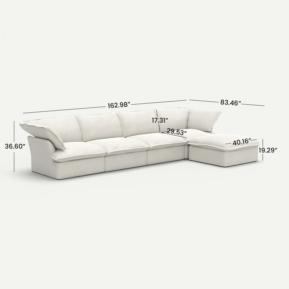 Lunna Cloud Modular L-Shaped White 4-Seater Sofa with 1 Ottoman - dimensions
