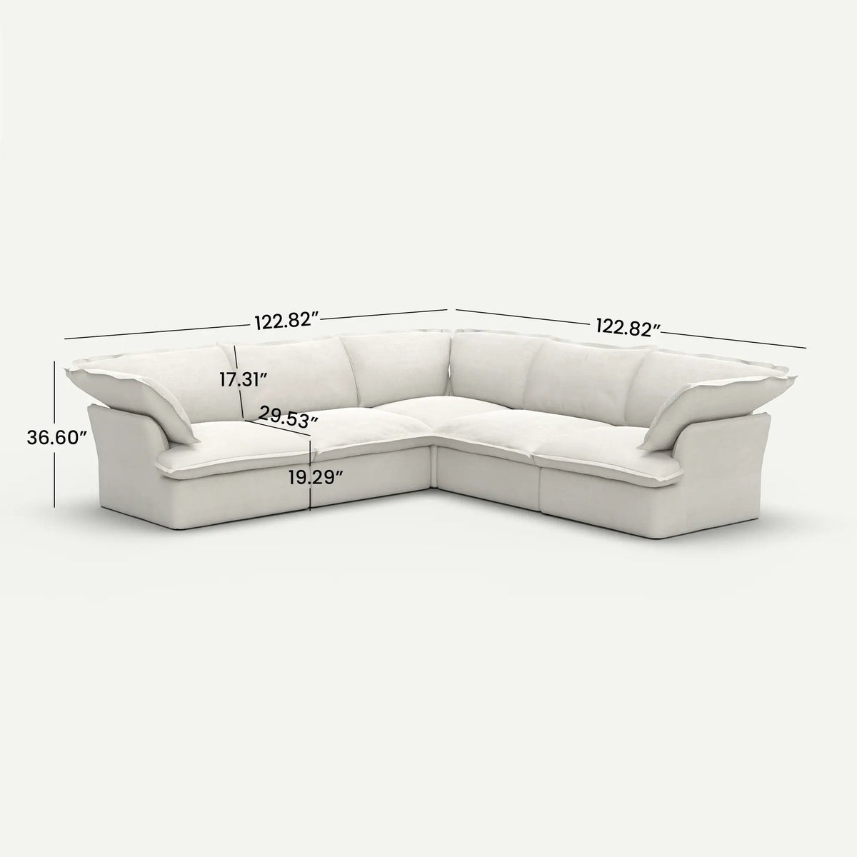Lunna Cloud Modular V-Shaped White 5-Seater Sofa - dimensions