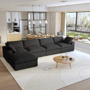Sereno Cloud Black Cotton-Linen 4-Seater L-Shaped Sectional Sofa - ATUNUSHOME gallery 3