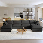 Sereno Cloud Black Cotton-Linen 4-Seater U-Shaped Sectional Sofa - ATUNUSHOME main image
