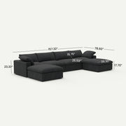 Sereno Cloud Black Cotton-Linen 4-Seater U-Shaped Sectional Sofa - dimensions