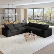 Sereno Cloud Black Cotton-Linen 5-Seater V-Shaped Modular Sectional - ATUNUSHOME gallery 2