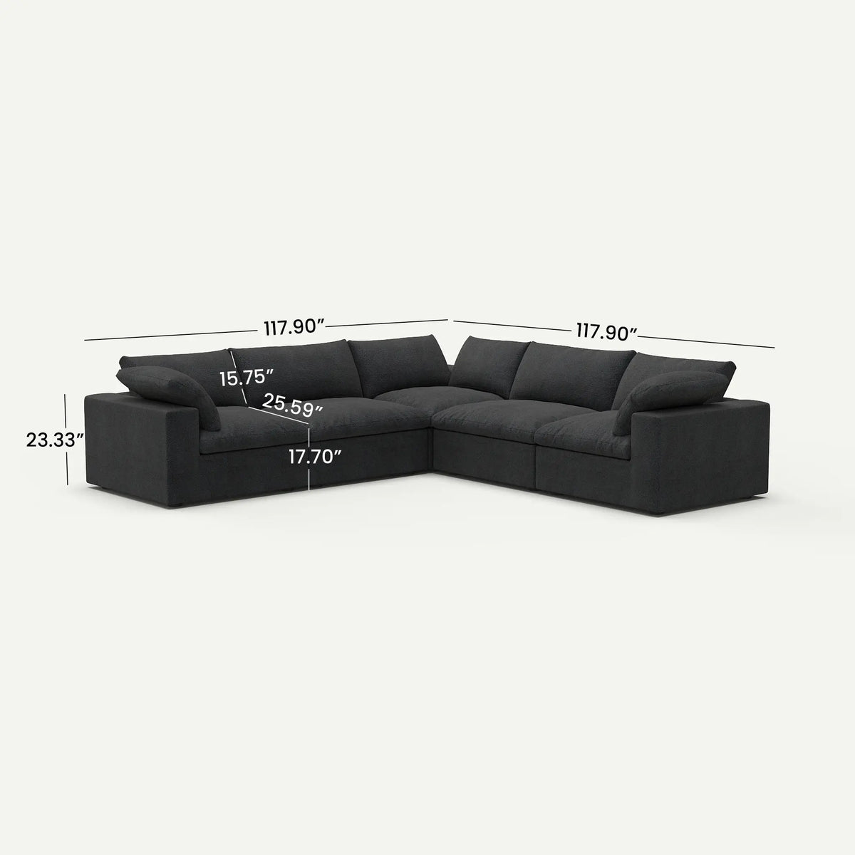 Sereno Cloud Black Cotton-Linen 5-Seater V-Shaped Modular Sectional - dimensions