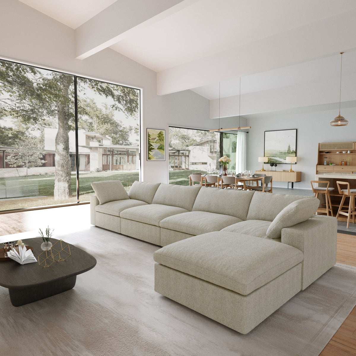 Sereno Cloud Khaki Cotton-Linen 4-Seater L-Shaped Sectional Sofa - ATUNUSHOME gallery 3