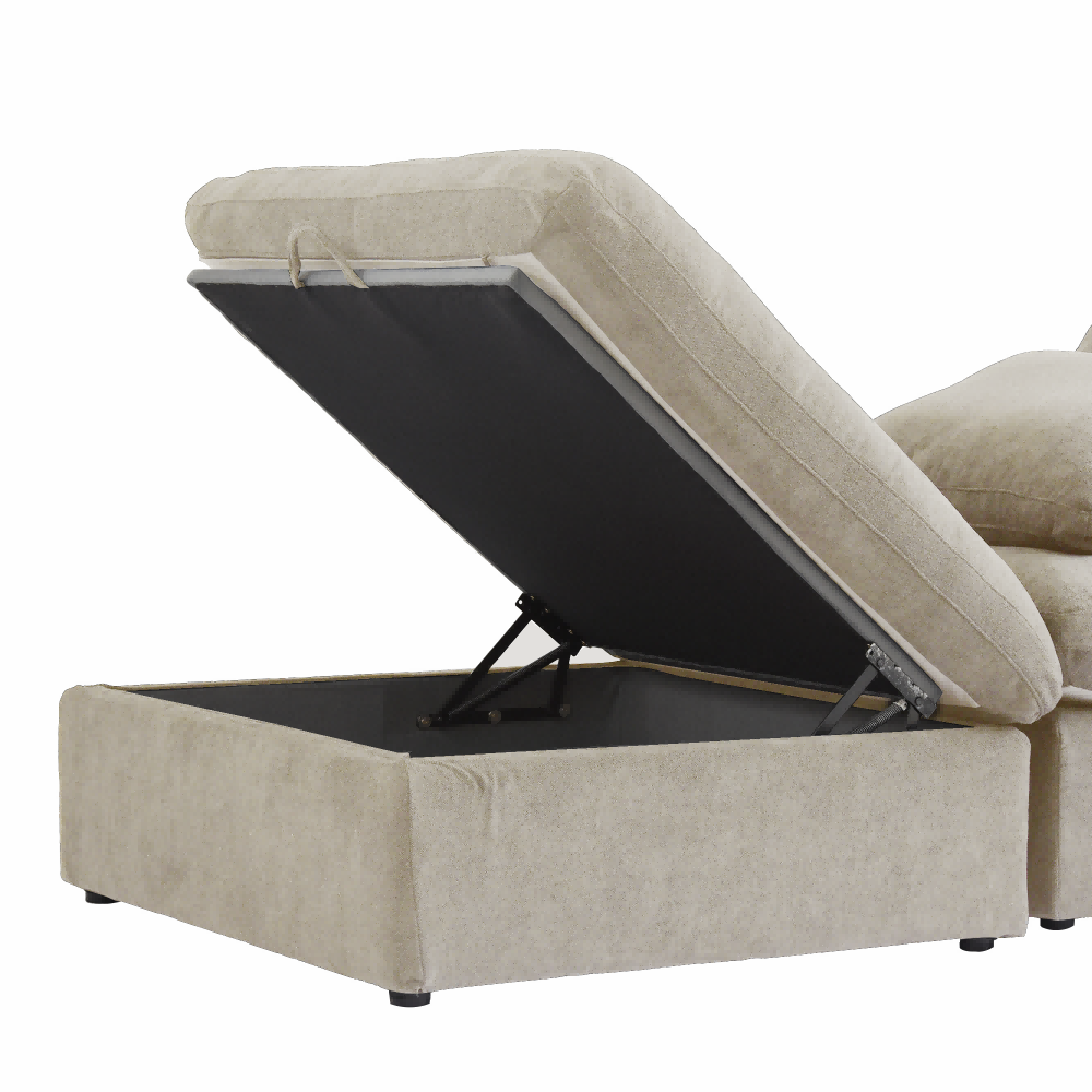 Sereno Cloud Khaki Cotton-Linen 4-Seater L-Shaped Sectional Sofa - ATUNUSHOME gallery 4