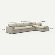 Sereno Cloud Khaki Cotton-Linen 4-Seater L-Shaped Sectional Sofa - dimensions