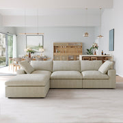 Sereno Cloud Khaki Cotton-Linen 3-Seater L-Shaped Sectional Sofa - ATUNUSHOME gallery 2