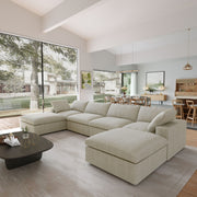 Sereno Cloud Khaki Cotton-Linen 4-Seater U-Shaped Sectional Sofa - ATUNUSHOME gallery 2