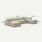 Sereno Cloud Khaki Cotton-Linen 4-Seater U-Shaped Sectional Sofa - dimensions
