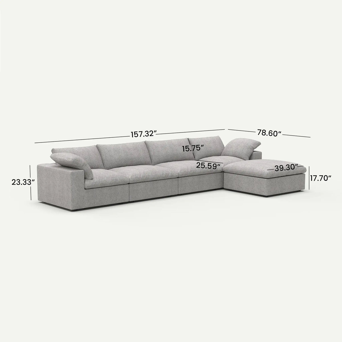 Sereno Cloud Light Grey Cotton-Linen 4-Seater L-Shaped Sectional Sofa - dimensions