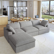 Sereno Cloud Light Grey Cotton-Linen 3-Seater L-Shaped Sectional Sofa - ATUNUSHOME gallery 2
