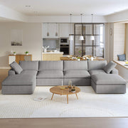 Sereno Cloud Light Grey Cotton-Linen 4-Seater U-Shaped Sectional Sofa - ATUNUSHOME main image