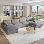 Sereno Cloud Light Grey Cotton-Linen 4-Seater U-Shaped Sectional Sofa - ATUNUSHOME gallery 2