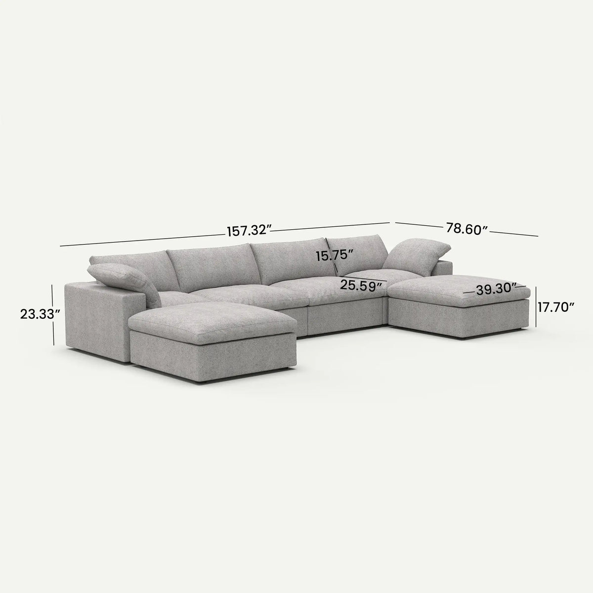 Sereno Cloud Light Grey Cotton-Linen 4-Seater U-Shaped Sectional Sofa - dimensions