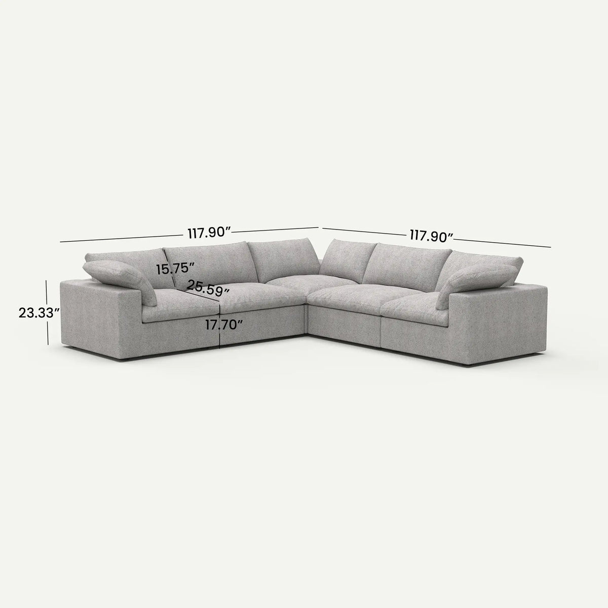 Sereno Cloud Light Grey Cotton-Linen 5-Seater V-Shaped Modular Sectional - dimensions