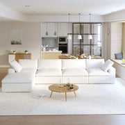 Sereno Cloud White Cotton-Linen 4-Seater L-Shaped Sectional Sofa - ATUNUSHOME gallery 3