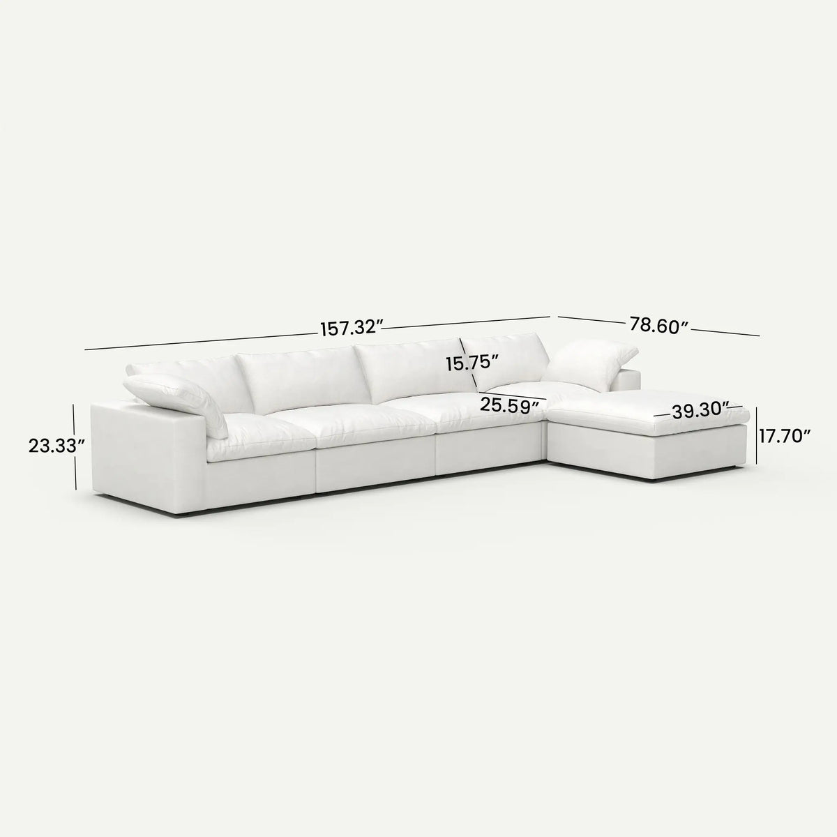 Sereno Cloud White Cotton-Linen 4-Seater L-Shaped Sectional Sofa - dimensions