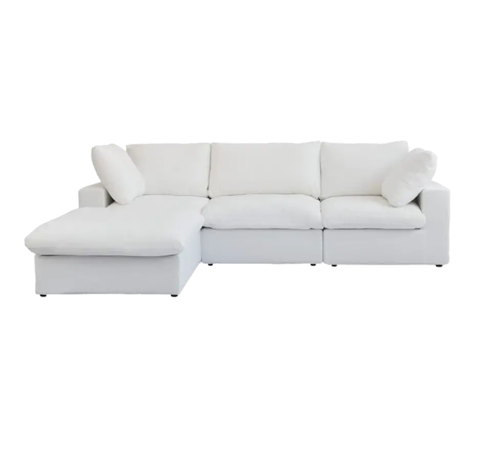 Sereno Cloud White Cotton-Linen 3-Seater L-Shaped Sectional Sofa - ATUNUSHOME gallery 2