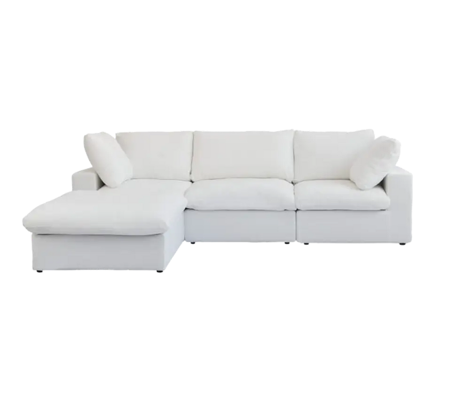 Sereno Cloud White Cotton-Linen 3-Seater L-Shaped Sectional Sofa - ATUNUSHOME gallery 2