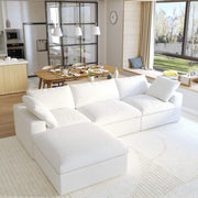 Sereno Cloud White Cotton-Linen 3-Seater L-Shaped Sectional Sofa - ATUNUSHOME gallery 3