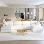 Sereno Cloud White Cotton-Linen 4-Seater U-Shaped Sectional Sofa - ATUNUSHOME main image