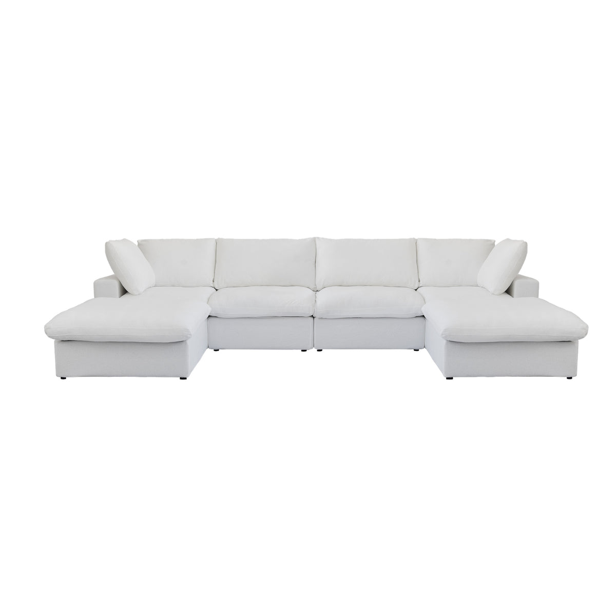 Sereno Cloud White Cotton-Linen 4-Seater U-Shaped Sectional Sofa - ATUNUSHOME gallery 2