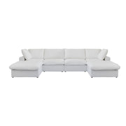 Sereno Cloud White Cotton-Linen 4-Seater U-Shaped Sectional Sofa - ATUNUSHOME gallery 2