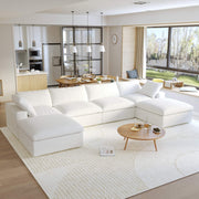 Sereno Cloud White Cotton-Linen 4-Seater U-Shaped Sectional Sofa - ATUNUSHOME gallery 3