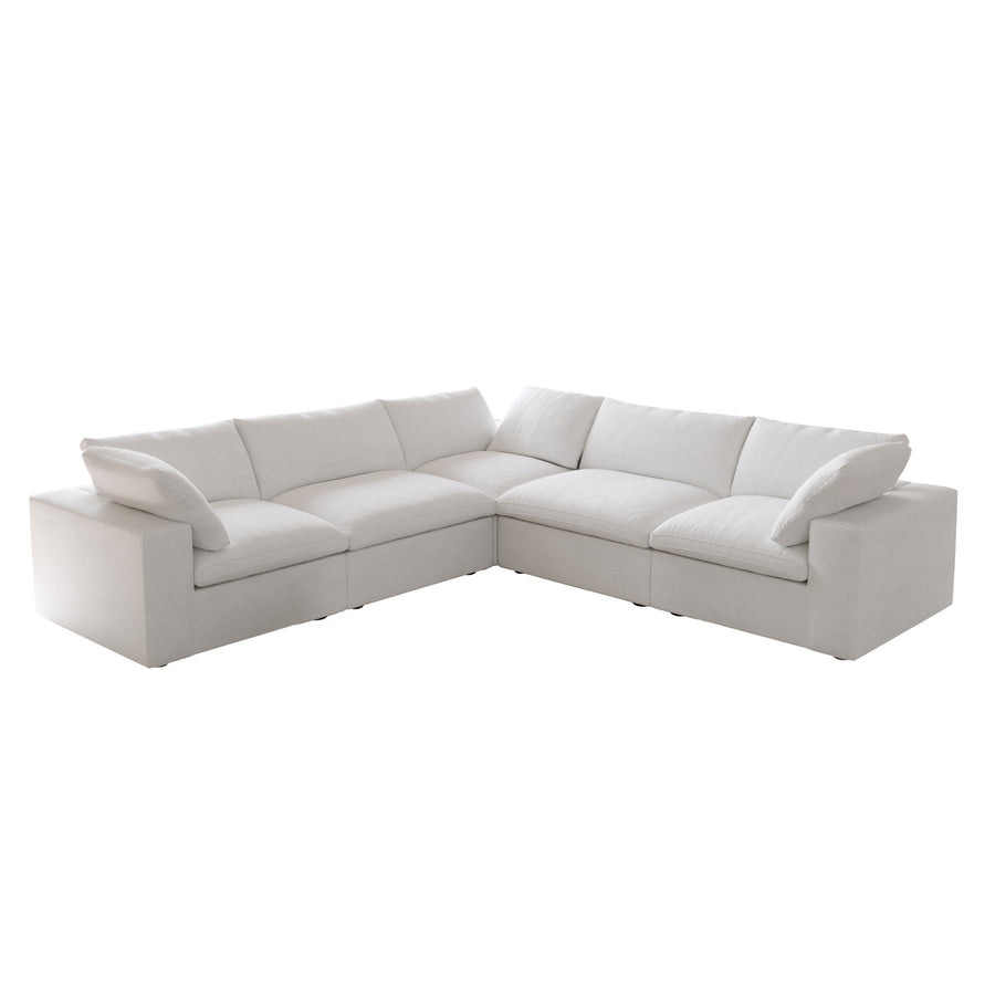 Sereno Cloud White Cotton-Linen 5-Seater V-Shaped Modular Sectional - ATUNUSHOME gallery 2