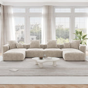 Orris Beige Corduroy 4-Seater Modular U-Shaped Sofa - ATUNUSHOME main image
