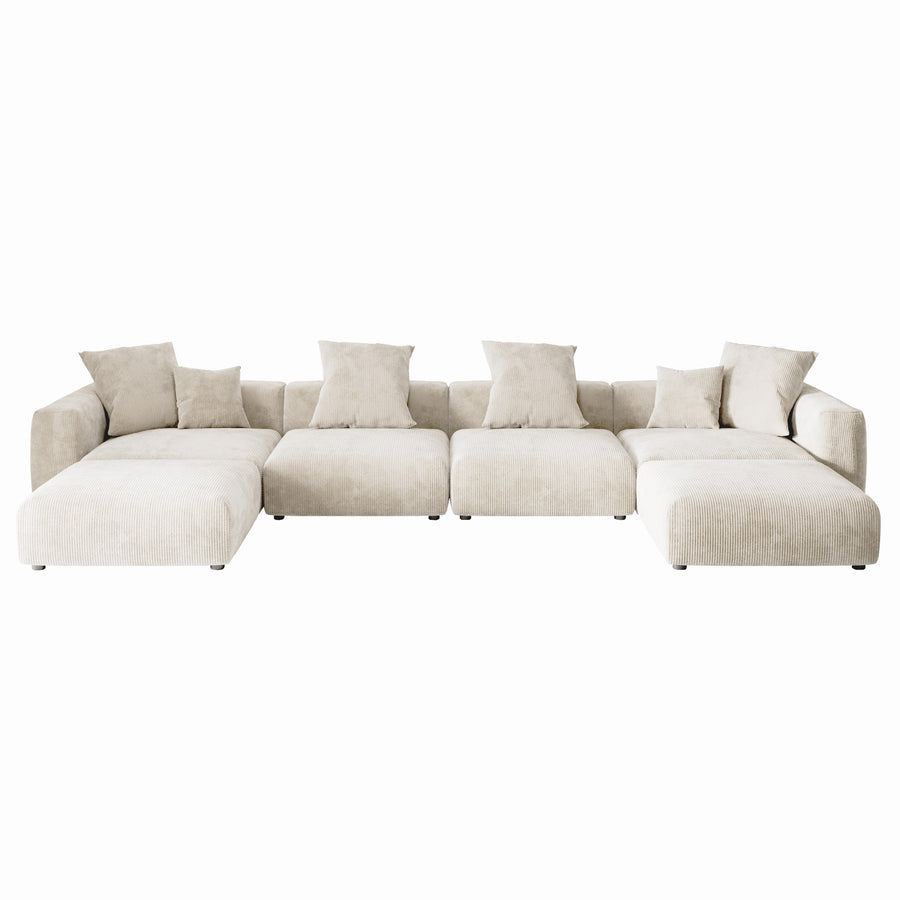 Orris Beige Corduroy 4-Seater Modular U-Shaped Sofa - ATUNUSHOME gallery 2